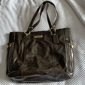 Coach brown patten leather bag
